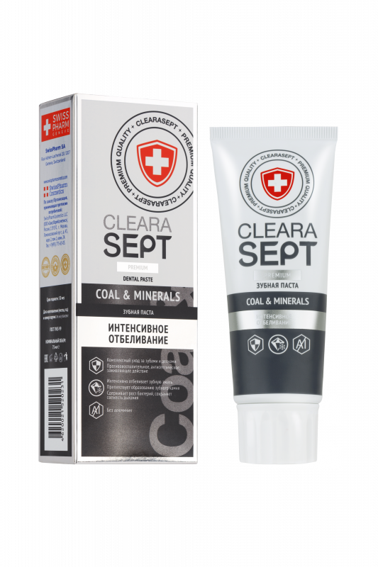 ClearaSept Зубная паста COAL & MINERALS «Интенсивное отбеливание», 75мл ClearaSept Зубная паста COAL & MINERALS «Интенсивное отбеливание», 75мл