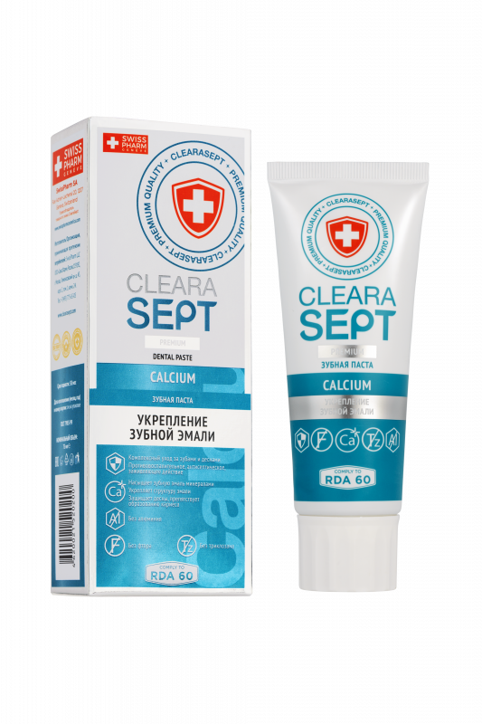 ClearaSept Зубная паста CALCIUM «Укрепление зубной эмали», 75мл ClearaSept Зубная паста CALCIUM «Укрепление зубной эмали», 75мл